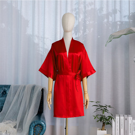 bride Gown morning Gown Lady nightgown wedding makeup bridesmaid group wedding kimono imitation silk cardigan bathrobe
