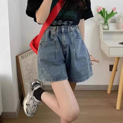 Plus Size High-Waisted Denim Shorts for Women 2025 Summer New Style Fat mm High-Waisted Slimming Look Loose Straight Wide-Leg Mid-Pants
