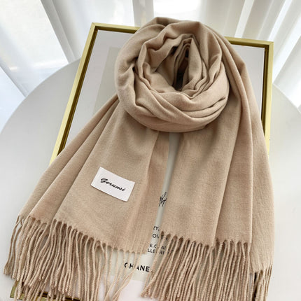 Solid Color Faux Cashmere Scarf for Women, Annual Meeting Red, High-End Feel, Spring and Autumn Woven Neck Scarf, Korean Style Versatile Artistic Warm Shawl