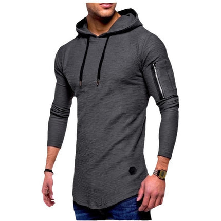 Men's T-shirt Sports Foreign Trade Men's Slim-fit Hoodie Men's Long-sleeved Hoodie Casual Solid Color Arm Zipper T-shirt