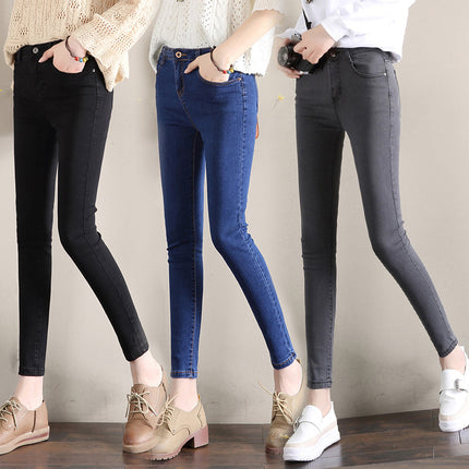 Dark Blue Jeans Women's 2023 New Summer High Waist Summer Thin Stretch Slim-Fit Small Feet Nine-point Tight