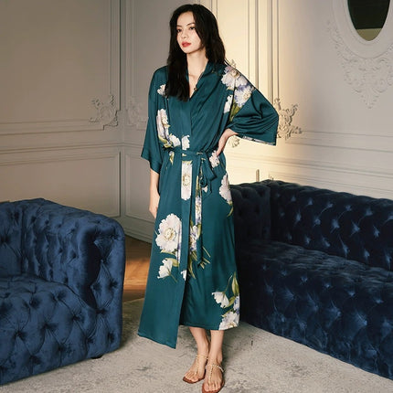 Yaoting New Style Satin Pajamas Women's Summer Large Size Light Luxury Seven-point Sleeve Cool Nightgown Bathrobe Home Clothes Women's WP2669