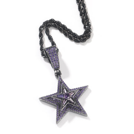 New European and American Style Hip-Hop Diamond-Encrusted Rotating Five-Pointed Star Pendant Necklace Amazon Hot-Selling Trendy Street Accessories