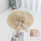 Wide brim chiffon headband - beige / M（56-58cm）
