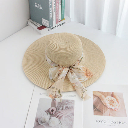 [Great Value] French Style Socialite Flat Top Hat 2025 New Summer Elegant Pearl String Sunshade Woven Straw Hat