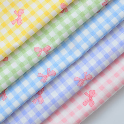 40 Count Pure Cotton Twill Fabric Handmade DIY Clothing Bedding Fabric Cotton Dopamine Color Plaid Bow