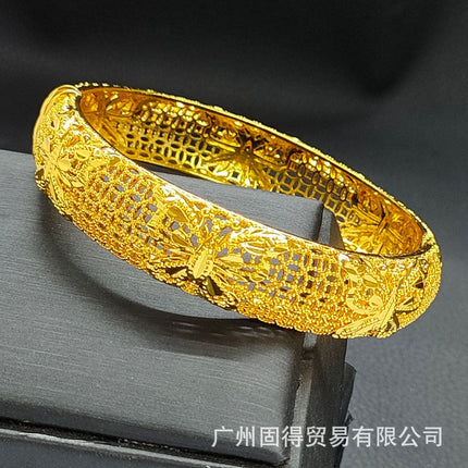 24K Gold Dubai Stereo Carved Buckle Bracelet Non-Fading Women's Middle East Dubai Jewelry Vietnamese Sand Gold Bracelet