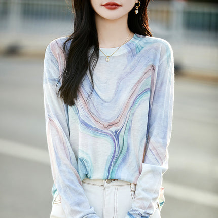 [120 water-soluble] worsted ultra-fine water-soluble wool ink painting round neck skin-friendly thin knitted base shirt