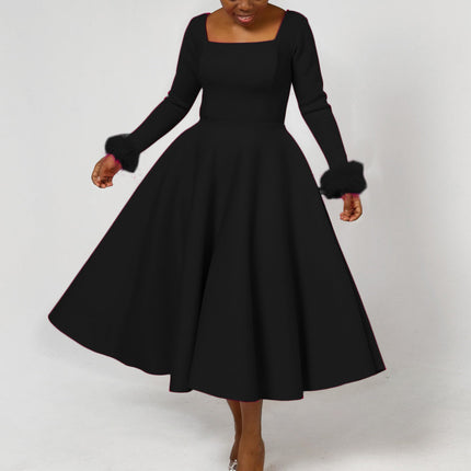 D451 Party Dress Independent Station Winter Elegant Fur Decoration Large Skirt Dress African Dress