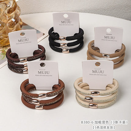 3-Pack of Premium Elastic Hair Bands with Gold Beads, Thick and High-Elastic Braided Hair Ties, Simple High Ponytail Hair Ties