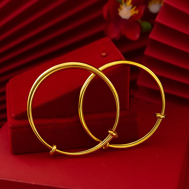 Vietnam Sha Jin Round Belly Smoothed Push-Pull Bracelet Brass Gold-Plated Women's Fashion Simple Jewelry Live Supply