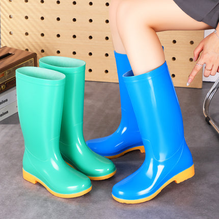 Multicolor Women's High Rain Boots, Long Rain Boots, Kitchen Rubber Shoes, Mom's Cleaning Water Shoes, Market Water Boots, Mid-Calf Women's Shoes