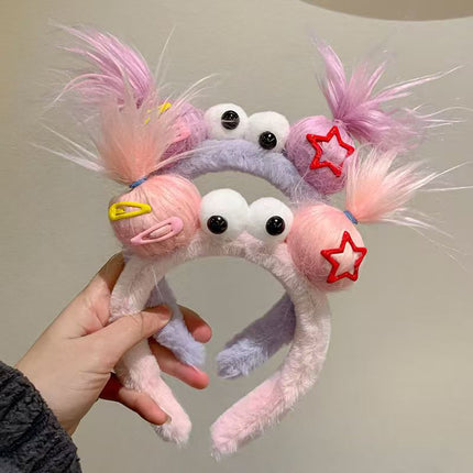 Trendy Quirky Hair Clip with Fluffy Hairband for Girls, Creative Versatile Face-Washing Hair Accessory