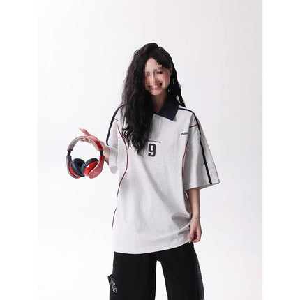 Cross-Border American Trendy Brand Contrasting Letter Polo Shirt Lapel Short-Sleeved T-Shirt Men's 2025 Loose Casual Couple Tops