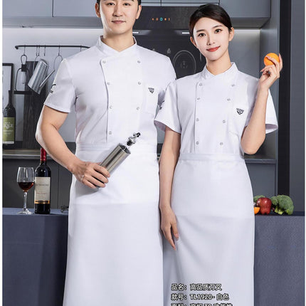 Summer Half-sleeved Kitchen Top Hotel Back Kitchen White Short-sleeved Clothing Hotel Tavern Chef Clothing Half-cut Apron Batch