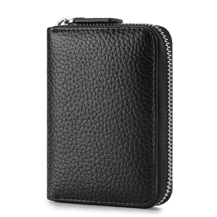Wholesale Genuine Leather Accordion Card Holder for Women, Fashionable Large-Capacity Zipper Rfid Multi-Card Slot Card Holder