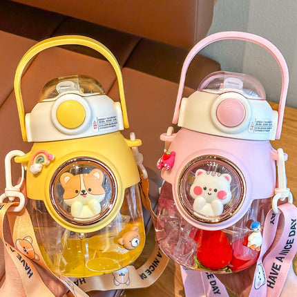 Cute Children's Plastic Cup Large Capacity Straw Water Cup High Color Value Women's Big Belly Water Cup Special Cup for Students