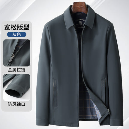 [Cross-Border Wholesale] Autumn and Winter Executive Jacket Men's New Lapel Middle-Aged and Elderly Anti-Wrinkle No-Iron Dad Jacket