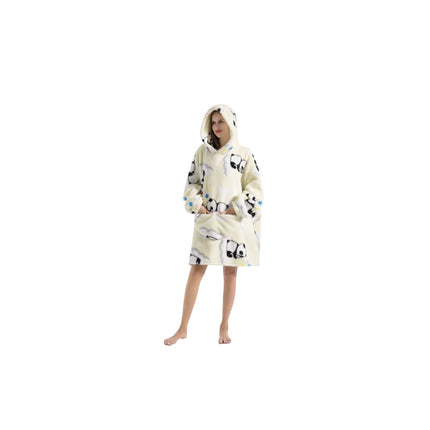 Cross-border New Printed Flannel Pullover Adult Cotton Velvet Lazy Clothing Cape Nightgown Warm Thickened Cold-proof Clothing
