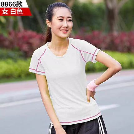 Cold Core Woven Cold Technology Fabric Round Neck Short Sleeve Women's Outdoor Quick-drying Clothes Slim-fit Running Hiking Sweat Absorbing Breathable