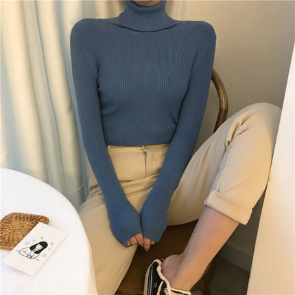 Factory direct turtleneck sweater women's autumn and winter all-match inner slim fit slim top black fashion knitted base shirt