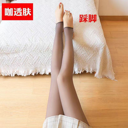 Fat mm Autumn and Winter Fake Translucent Crotch Leggings to Heattech Bare Legs Fleece-Lined Thickeneded Translucent Pantyhose Can Be Worn Outside