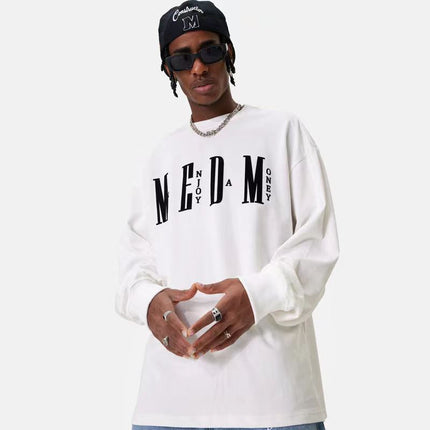 MED fashion brand long-sleeved T-shirt men's and women's loose fashion T-shirt basic simple printed cotton couple's autumn top