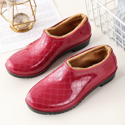 Four Seasons Thickened Rain Shoes Women's Spring and Autumn Short Tube Water Shoes Middle-aged Waterproof Light Soft Kitchen Non-slip fleece-lined Warm Rubber Rain Boots