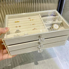 Three-layer beige jewelry box