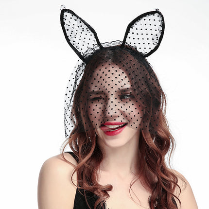 Sexy Lace Small Rabbit Ears Veil Velvet Edge Annual Meeting party Sex party Hair Accessories Animal Head Buckle Hair Hoop