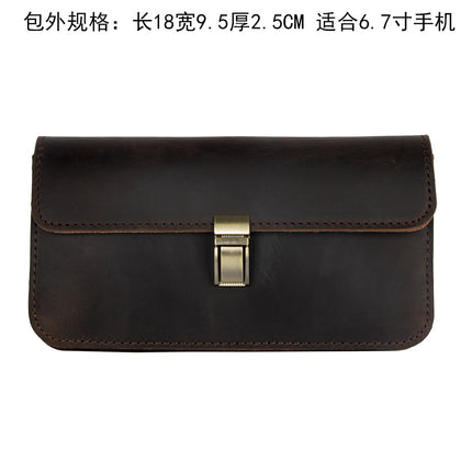 Retro European and American style leather mobile phone waist bag men's horizontal belt mobile phone bag crazy horse leather first layer cowhide bag batch