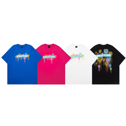 Vunc270G Star Spray-Painted Graffiti Print T-Shirt for Men and Women, National Trendy Brand Foam Couple Short-Sleeve Tee, Casual and Versatile