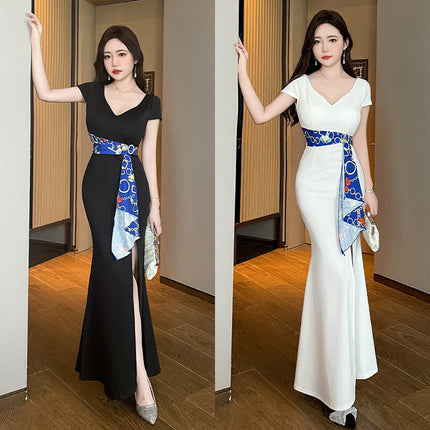 New Hotel Foot Therapy Technician Foot Bath Work Clothes Night Shop Massage Sauna Sexy Belly Covering Elegant Evening Dress