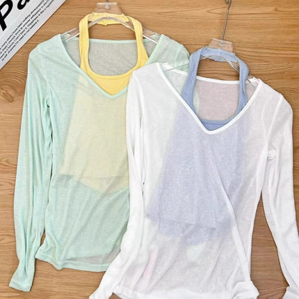 Sun Protection Blouse for Women 2025 New Suit Summer Long-Sleeved T-Shirt Right Shoulder Loose Slimming Look Flesh-Covering Top