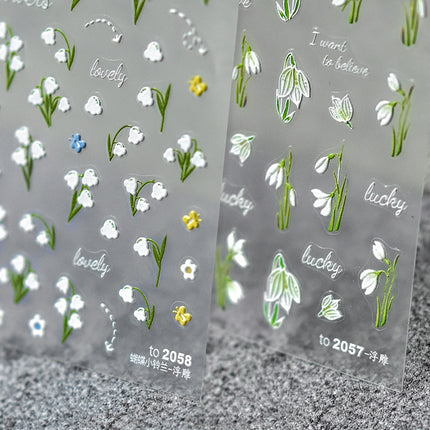 Little Lily of the Valley Flower Nail Art Sticker Tomoni Embossed Adhesive Popular New Japanese Style Style 5D Butterfly Nail Sticker Decoration