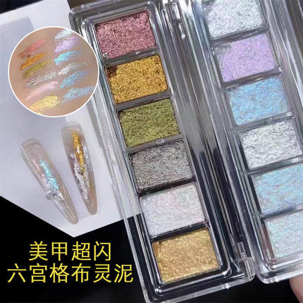 Nail glitter powder cloth spirit mud six palace grid new burst flash solid Maillard starlight ice through DIY nail decorations