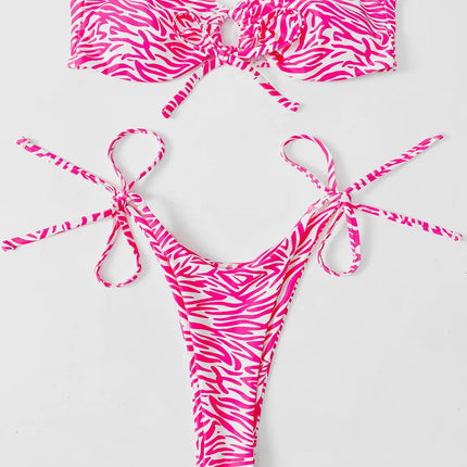 Yiyou 2025 European and American Sexy New Tube Top Zebra Print Split Bikini Swimsuit Women's Suit Bikini