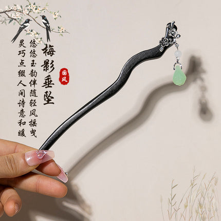 Antique Hairpin Tassel Step Wooden Hairpin Imitation Ebony Headwear Disc Hair Han Clothes Accessories Hair-pulled Ancient Clothes Hair Women