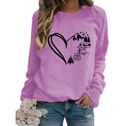 Love Camping Printed Round Neck Jacket Sweatshirt European Size Women's Coat Long Sleeve Cross-border Autumn and Winter Foreign Trade Supply