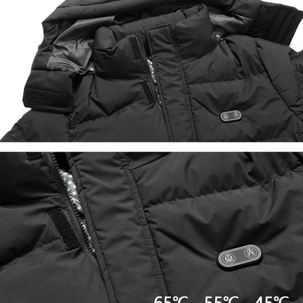 Cross-Border European Size Winter Smart Heating Clothing, Popular Outdoor Hooded Heated Cotton Coat for Men and Women, Over-The-Knee Long Constant Temperature Clothing