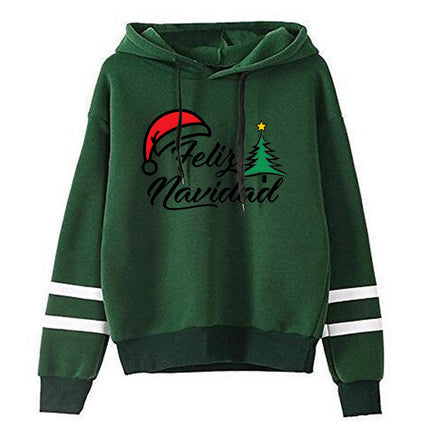 Amazon cross-border supply Christmas hat printed striped parallel bars hooded hoodie autumn and winter European and American men and women