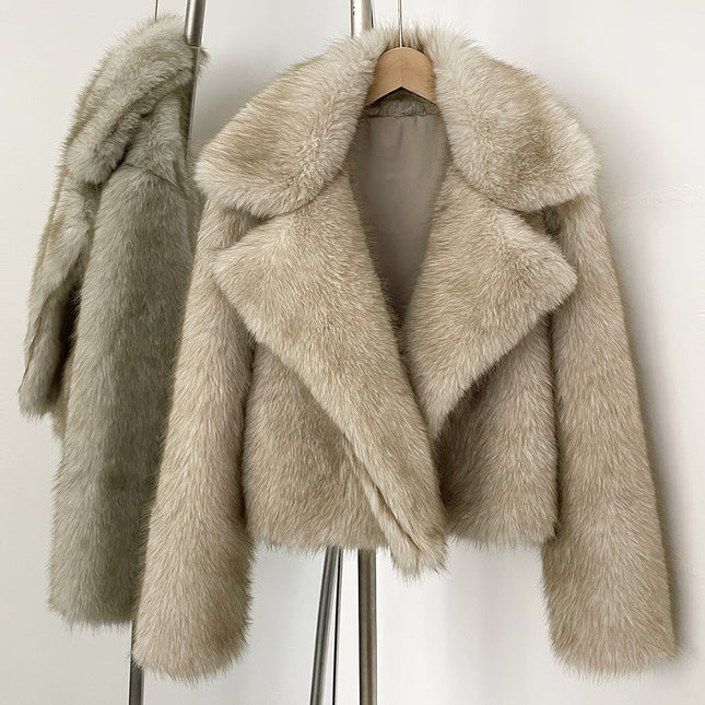 Cross-Border European and American Style Winter Suit Collar Imitation Fur Short Fashion Imitation Fox Fur Coat for Women Simple and Environmentally Friendly