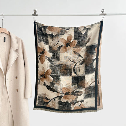 Winter Digital Print Extended Thick Graffiti Flower Warm Cashmere Scarf for Cold Protection and Elegant Shawl Wholesale