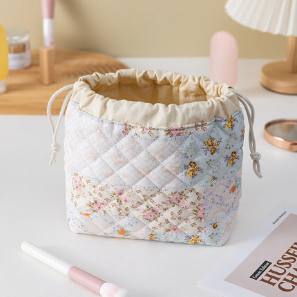 Cross-Border Makeup Brush Quilted Cosmetic Bag Large Capacity Tote Cosmetic Bag Fashionable Simple Korean Style Floral Storage Bag