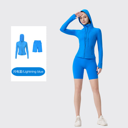 [in Stock] Ld Five-Piece Hooded Yoga Suit for Women, Fitness Yoga Set, High-Waisted, Barely-There Feel, Tight-Fitting Sportswear