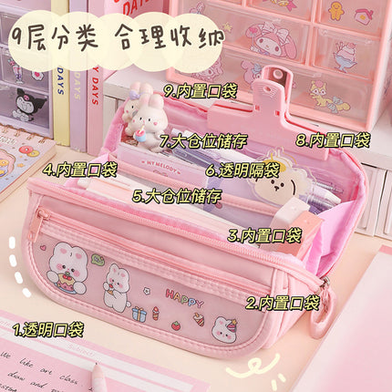 Simple Pencil Case Large Capacity Stationery Box Junior High School Students Macaron Storage Box Comes Storage Bag Small Bag