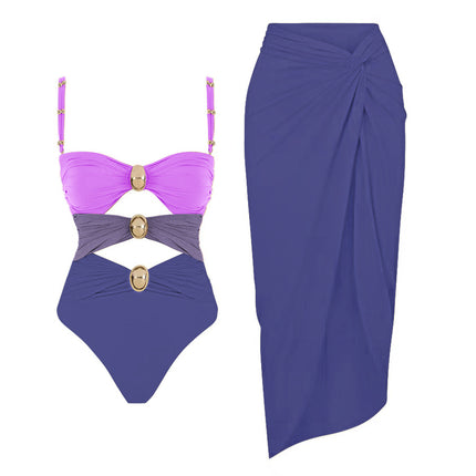 2025 European and American New Arrival Swimsuit suit Women's Gold Plated Round Color Hollow Cross-Border Lazada Sexy Bikini