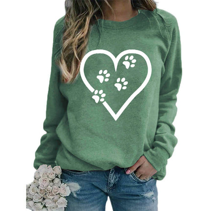 Foreign trade supply love dog foot printing round neck jacket sweater European size women's coat long sleeve cross-border autumn and winter