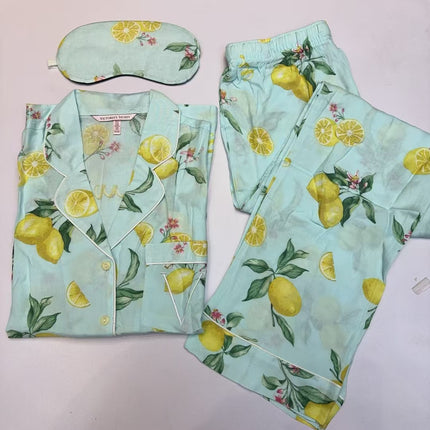2025 Big-Name Catwalk Export Brushed Cotton Long-Sleeved Women's Pajamas Printed Casual French Outer Wear Home Clothes with Eye Mask