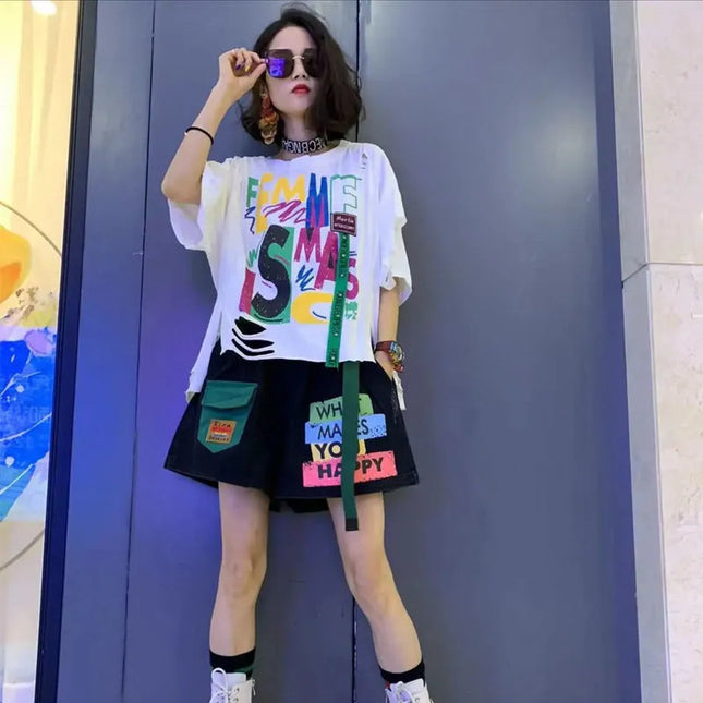 European Station Spring and Summer Large Size Loose Fat mm Elegant Casual Western Style Age-Reducing Fashion Printed Short-Sleeved Sports Suit